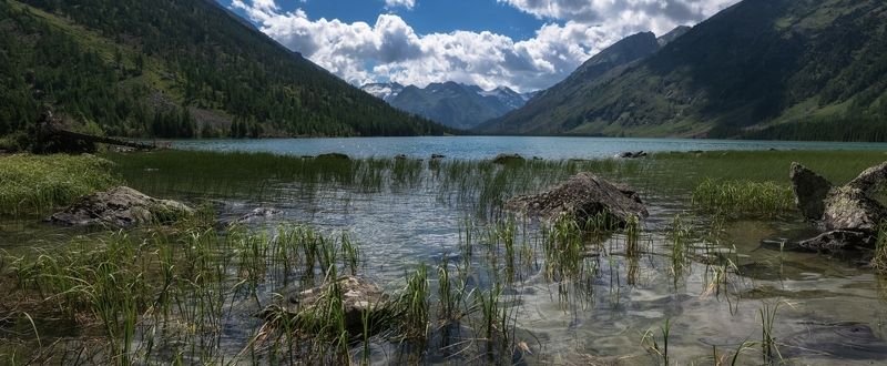 алтай, озеро, мультинское озеро, август, панорама Озера Алтаяphoto preview