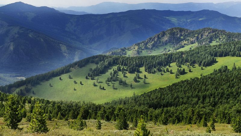 горный алтай, катунский хребет, поселок маральник-1 Вид с перевала на пейзажи Катунского хребтаphoto preview