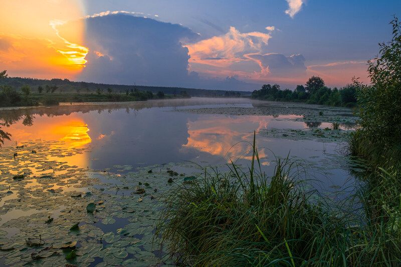 лето озеро рассвет облака отражение природа пейзаж Лето. Август.photo preview