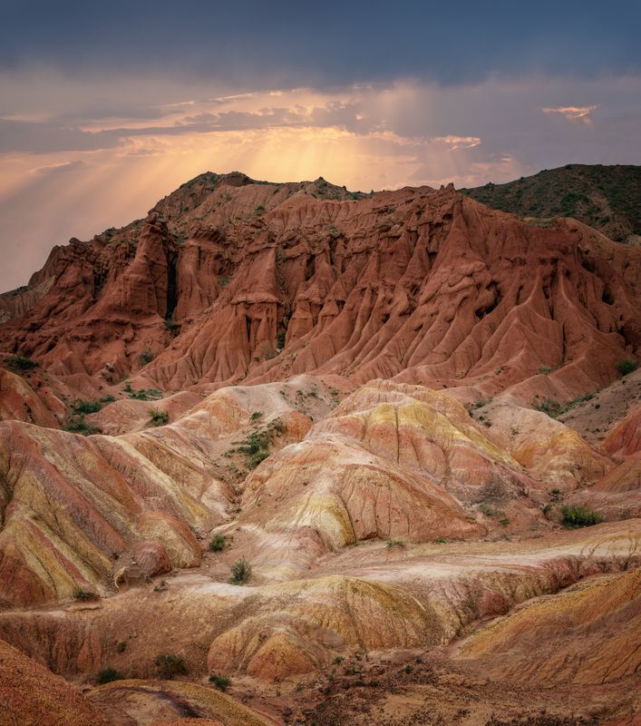 киргизия, берег озера иссык-куль, каньон сказка, скалы, песчаная порода, закат, панорама Каньон Сказкаphoto preview