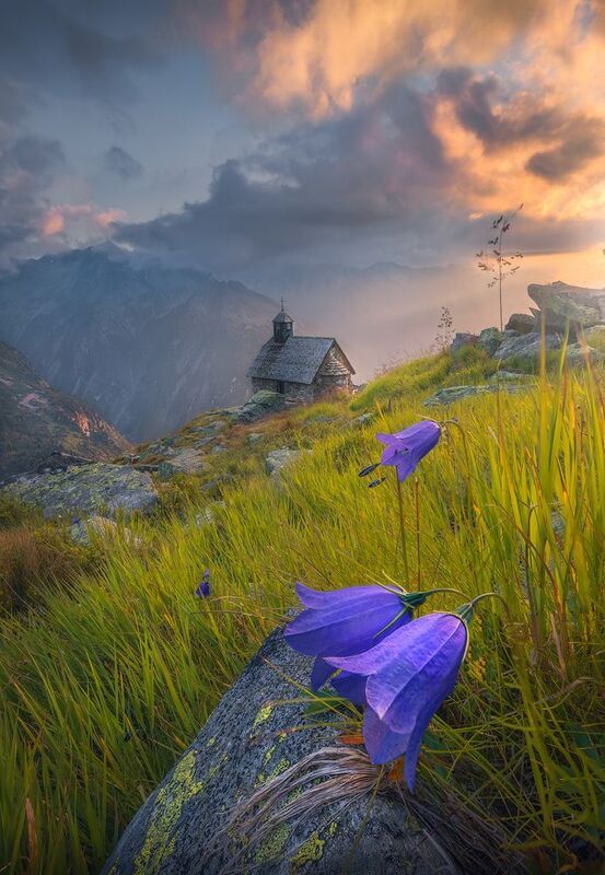 Austria, landscapes, tyrol, alps, zillertal, sunset, glow, mountains, chapel, outdoors, photography, no people, haze,  Glowing Chapel photo preview