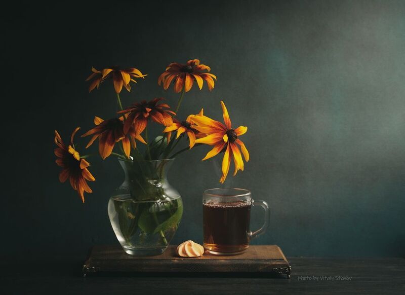 цветы, чай, натюрморт, напиток, аромат, вкусно, flowers, рудбекия, still life, drink, aroma, delicious, bouquet , flowers Чашка чая и рудбекия..photo preview