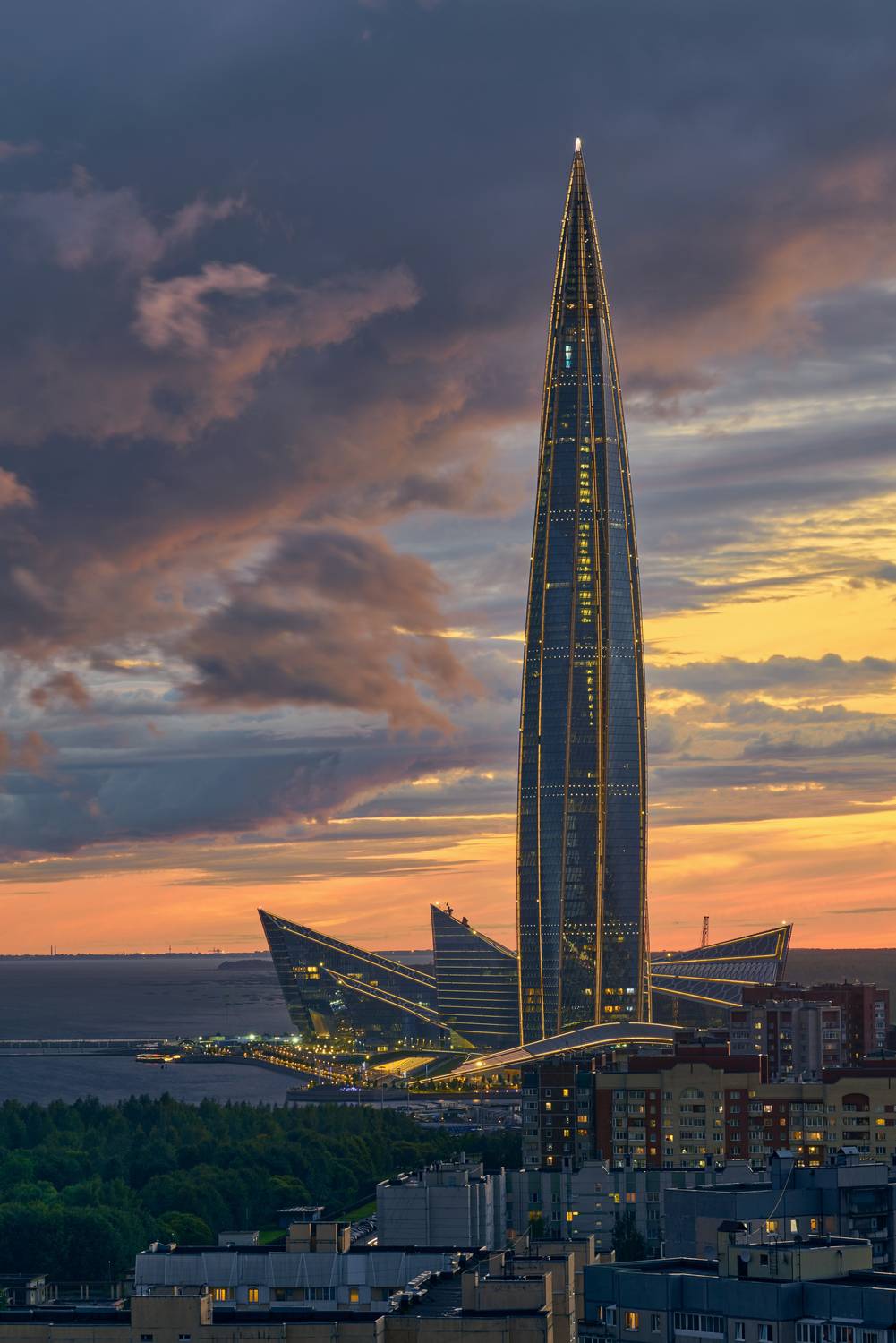 санкт-петербург, лахта центр, лахта, башня газпрома, газпром, городской закат, небо,, Александр Байдуков