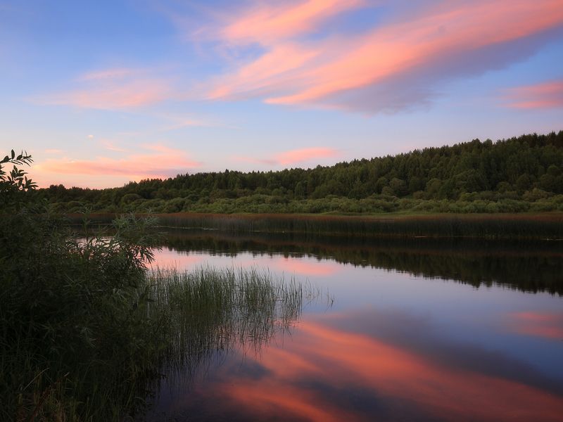 пейзаж, природа, река, закат, лето река Устья фото превью