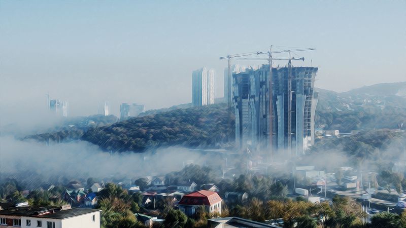 Открытка. Туман во Владивостоке.photo preview