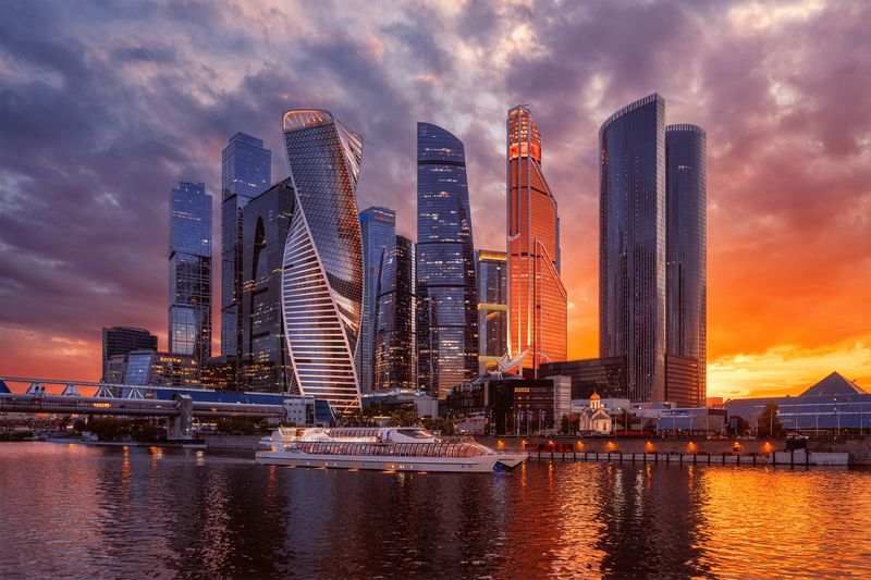 москва, городской пейзаж, флотилия radisson, москва сити, закат, moscow Москва Сити на закатеphoto preview