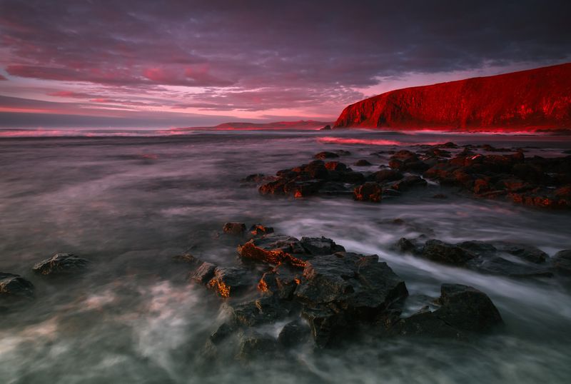 камни, океан, сопки, закат, остров беринга, светофильтры Камни фото превью