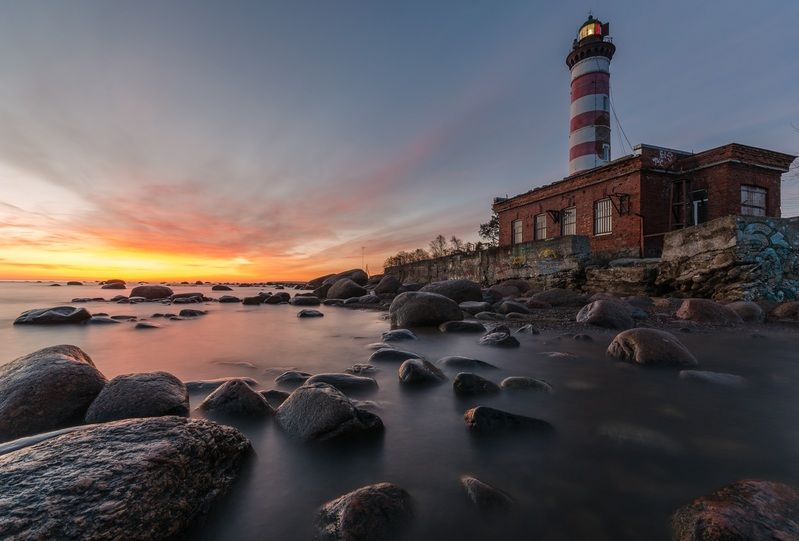 санкт-петербург, питер, спб, петербург, шепелевский маяк, маяк, залив, финский залив, рассвет, небо, облака, sunrise, lighthouse, sky, bay, clouds, water, coast, берег Шепелевский маяк на рассветеphoto preview