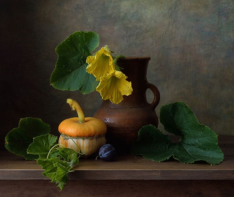 натюрморт,лето,август,тыква,цветы,крынка ...photo preview