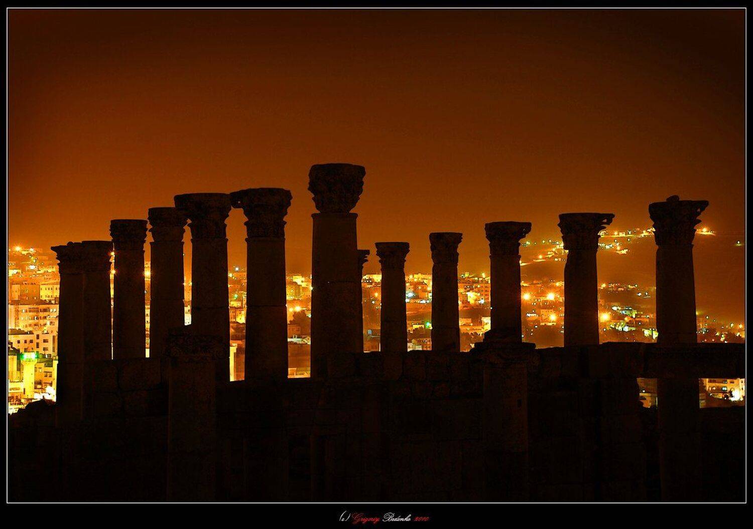 иордания, джераш, развалины, колонны, ночь, Григорий Беденко