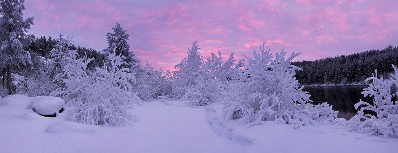 север, закат, снег С\