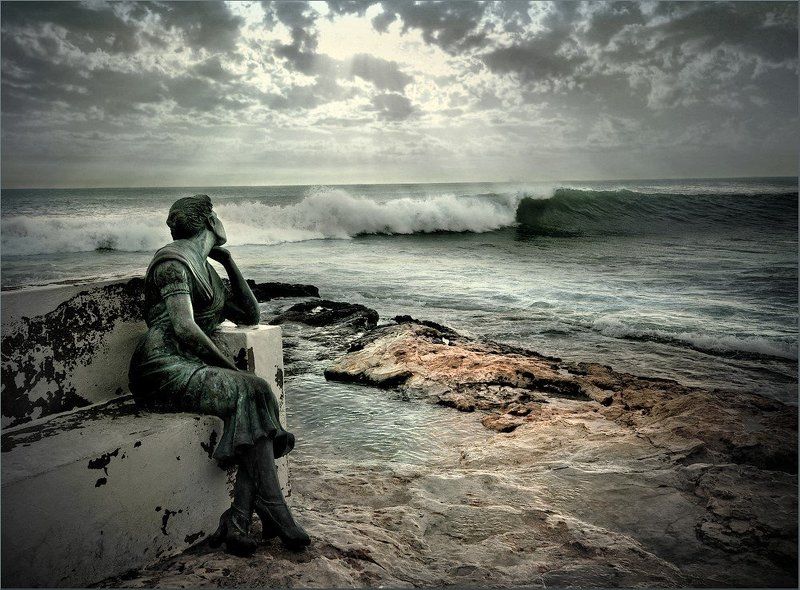 море, причал, одинокая, женщина, ожидание, шторм Waiting for cousteauphoto preview