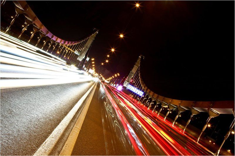 крымский, мост, москва, ночь, поток машин, Полет ночного городаphoto preview