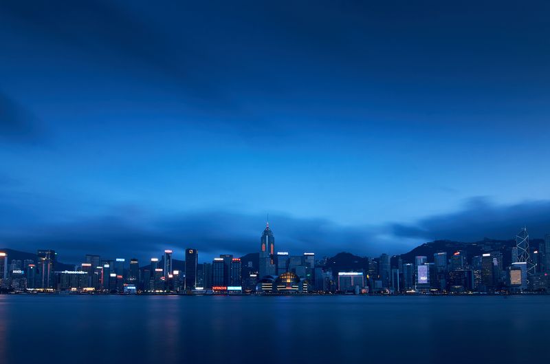 Гонконг, Китай, город, вода, здания, Hon Kong, China, путешествия, небо,  Blue hour of Hong Kongphoto preview