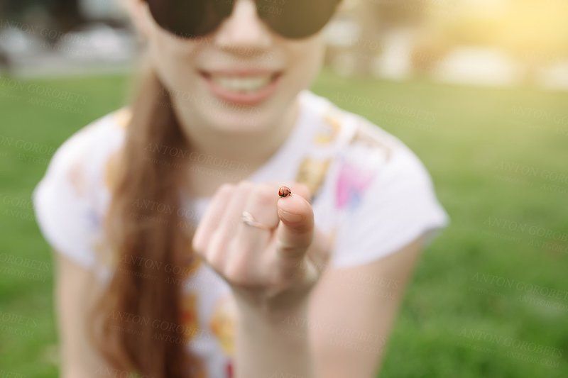 Grass, Ladybug, Smile, Spring, Sunny, Woman Ladybugphoto preview
