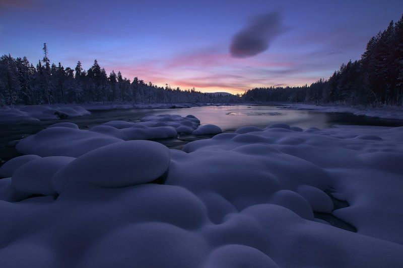 Заполярье, Кольский, Кольский полуостров, Мурманская Зимний вечер на Колвице (или \