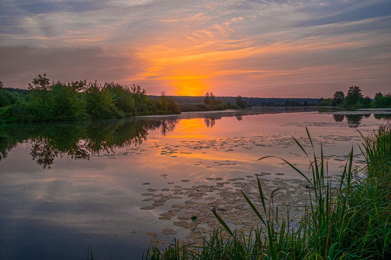 осень утро озеро облака отражение природа пейзаж Утренняя заря.photo preview