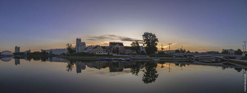 панорама, отражения, город, река, рассвет, архитектура Троицкое предместьеphoto preview