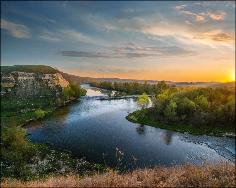 Landscape, sunrise, sky, river, spring, весна, рассвет, река, пейзаж, небо Восход в Русской Швейцарииphoto preview