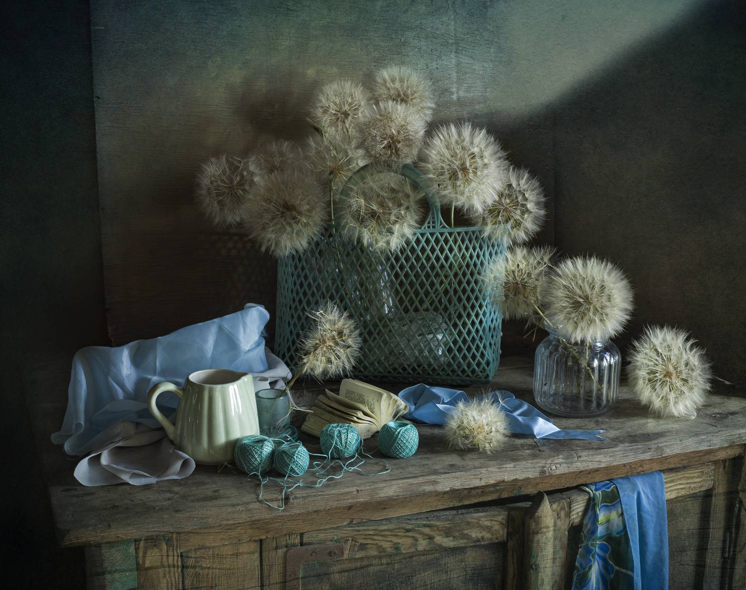 Пушистое ретро. Автор: Зимина Лионелла кошёлка, одуванчики, голубое, Зимина Лионелла