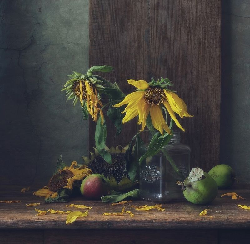 натюрморт,осень,сентябрь,подсолнухи,яблоки осеннее настроение...photo preview