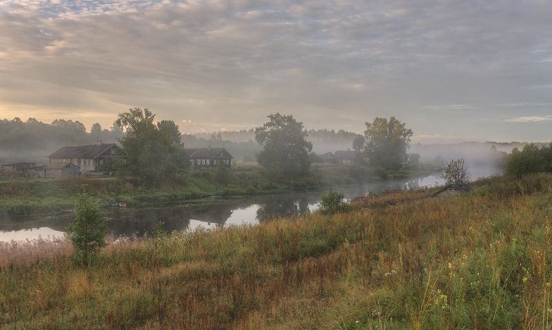 вечер, деревня, река photo preview