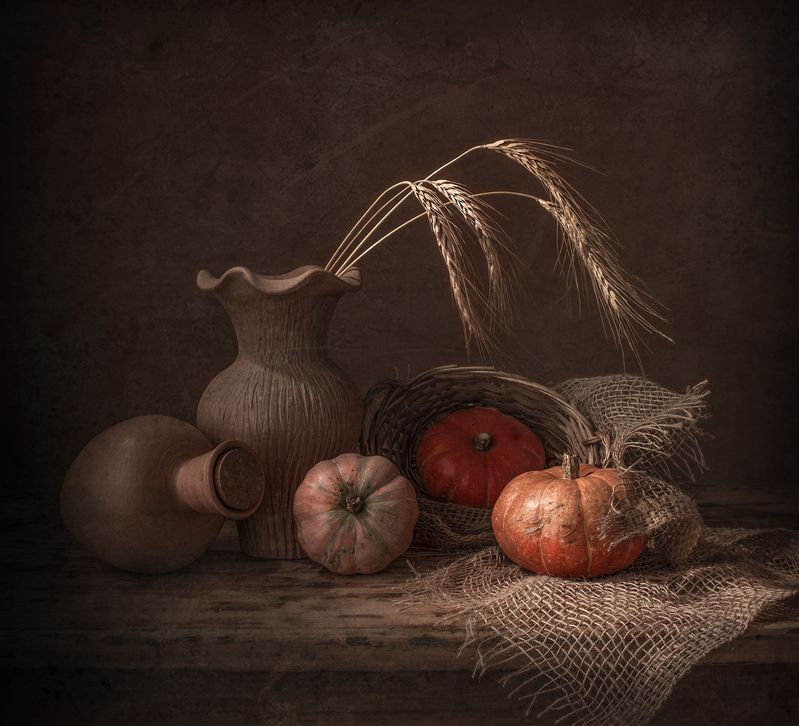 Still life, light, texture, colors, shadows, pumpkin Old timesphoto preview