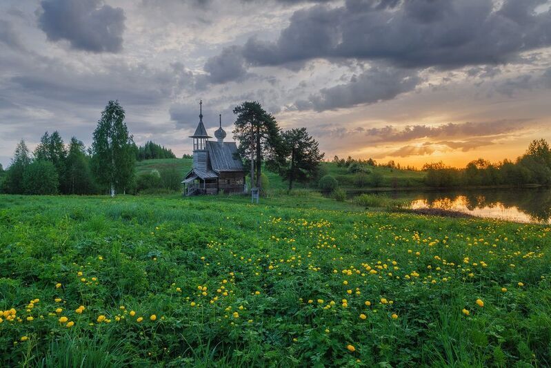 глазово, рассвет, часовня, кенозерье Глазово фото превью