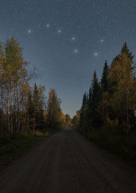 ночь, тайга, сибирь, лунная ночь, большая медведица, звезды Путеводная медведицаphoto preview