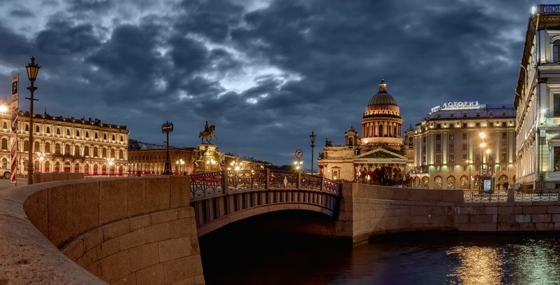 город архитектура панорама вечер площадь мост памятник храм собор Исаакиевская площадьphoto preview
