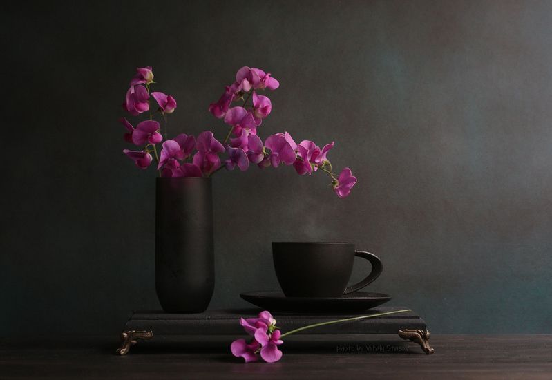 цветы, кофе, натюрморт, напиток, аромат, вкусно, flowers, coffee, still life, drink, aroma, delicious, bouquet , flowers Цветы горошка и чашка кофе..photo preview