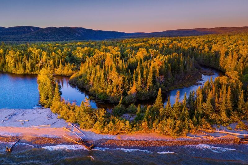 canada; lake superior, agawa, natural, forest, lake, aerial, drone, north america, landscape, sunset, colorful, live, wild, isolated, turn, river, beach, rocky, treem, trunk, Wild and beautifulphoto preview