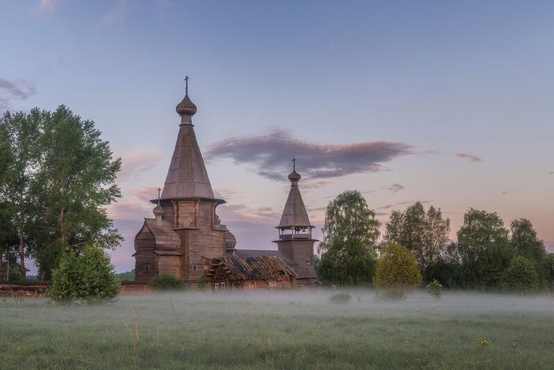 филипповская, кенозерье, утро, туман, церковь, деревянное зодчество Филипповская фото превью