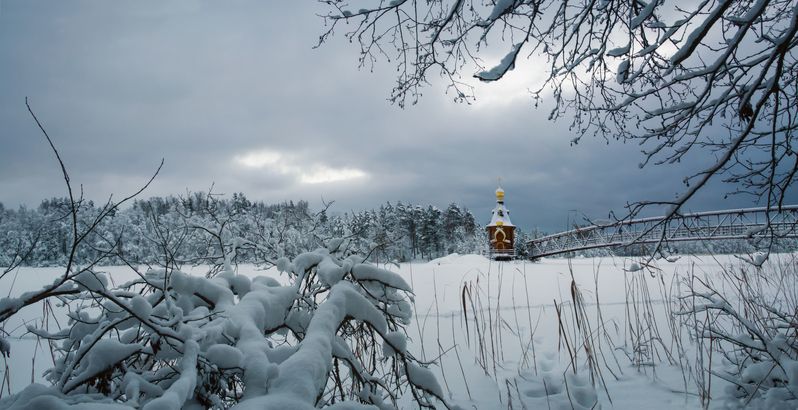 зима пейзаж храм снег Русская зима фото превью