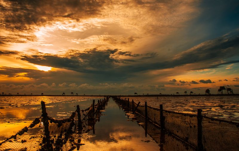 beach, beautiful, clouds, color, dawn, landscape, light, nature, net, ocean, sea, sky, south east asia, summer, sun, sunlight, sunrise, sunset, trungducphoto, vietnam Dong Chau dawn on the seaphoto preview