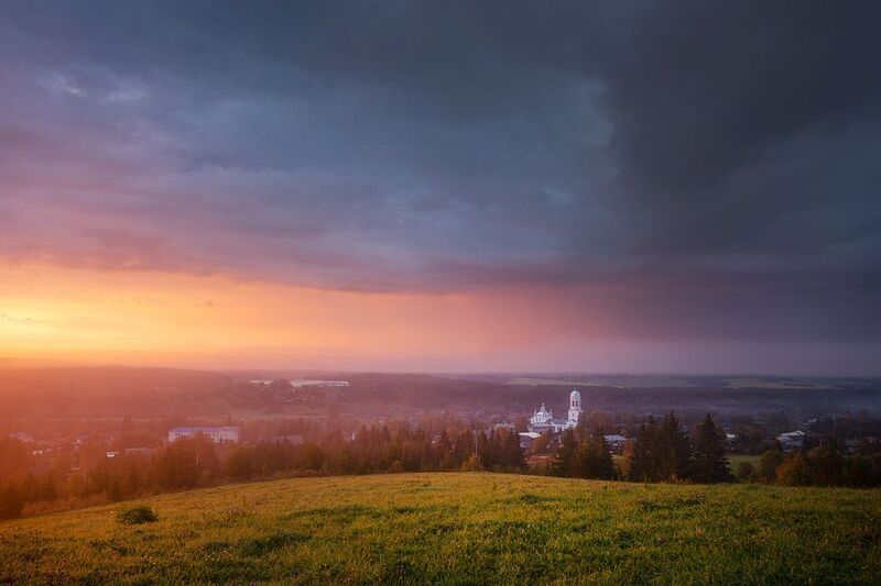 пежма, рассвет, восход, церковь, храм, утро Феерический рассвет в Пежме фото превью