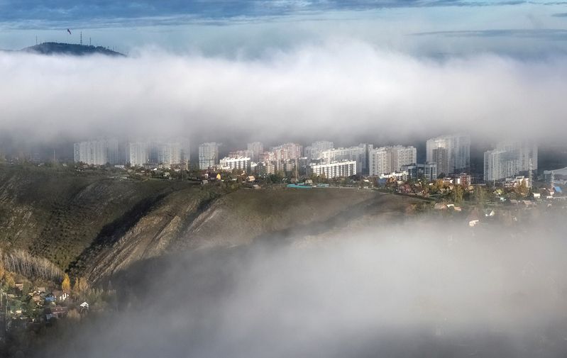 город, туман, енисей, сибирь, торгашинский хребет, красноярск Город в туманеphoto preview