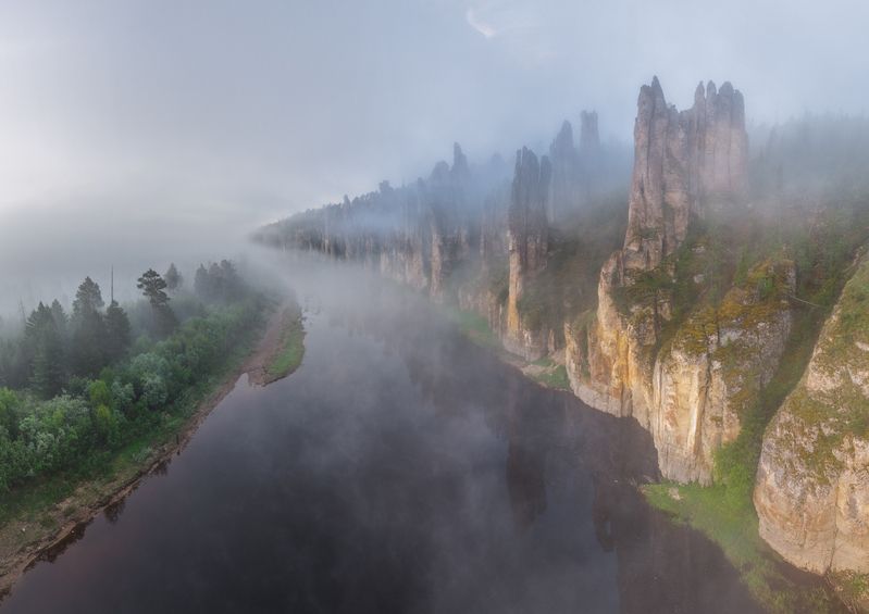 якутия, синские столбы, река, лето, природа, россия, восход, пейзаж, сибирь, туман, yakutiya, river, summer, nature, russia, sunrise, landscape, siberia, fog Синские столбыphoto preview