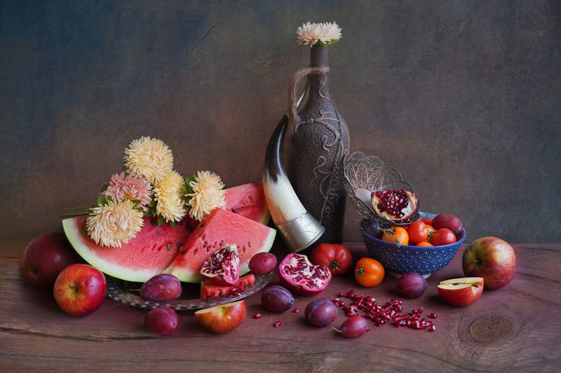 Астры + фрукты = ОСЕНЬ! фото превью