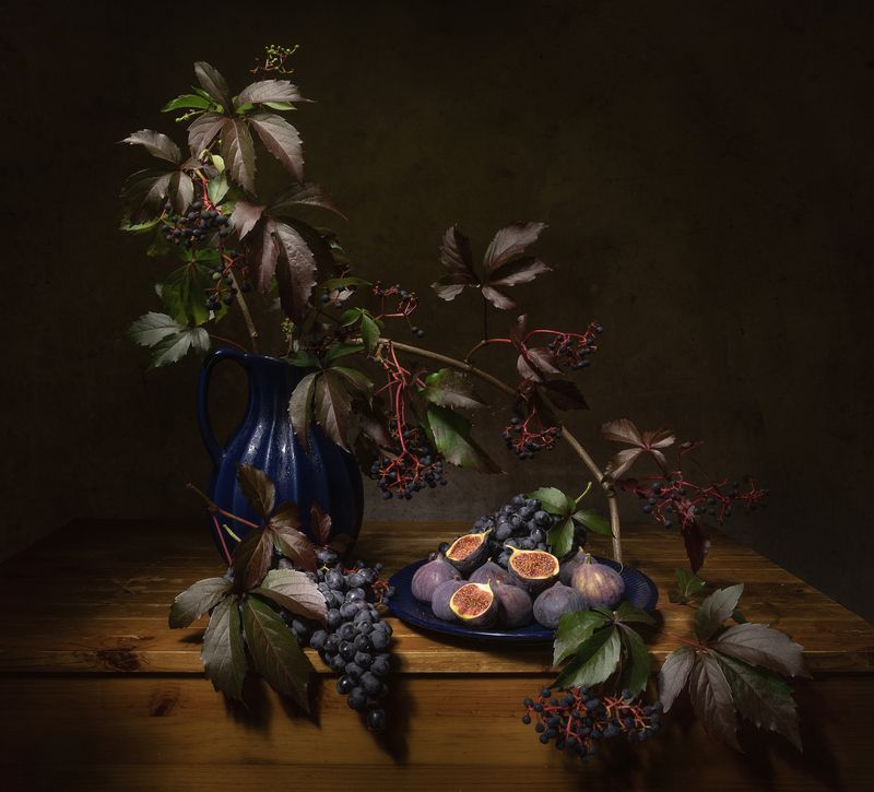 натюрморт, виноград, девичий виноград, инжир Инжирно-виноградное...photo preview