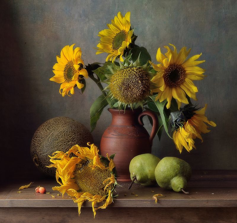 натюрморт,подсолнухи,букет,дыня,груши подсолнухи...photo preview