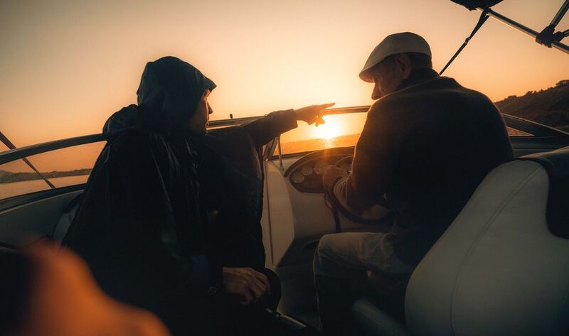 golden hour, voyage, sea, boat, ocean, sunset, cinematic, storytelling, fine art, travel, horizon, waves, adventure, warm light Voyage in Golden Hourphoto preview