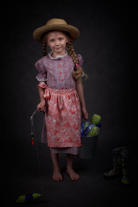 девочка, портрет, удочка дочь рыбакаphoto preview