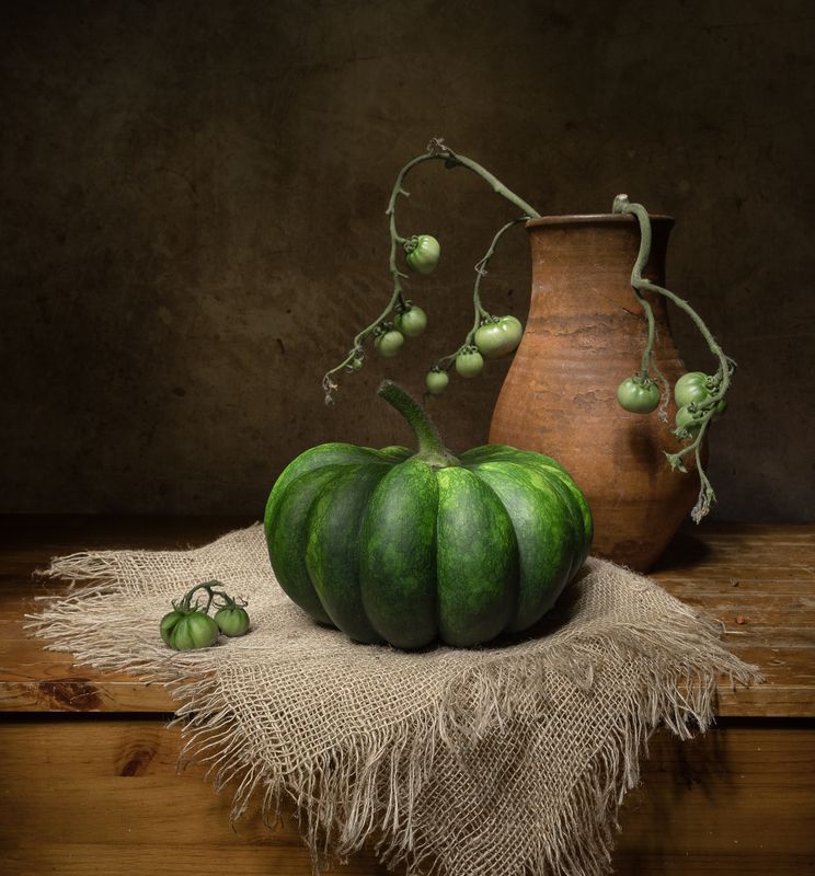 натюрморт, помидор, помидоры, тыква Зелененький он был...photo preview