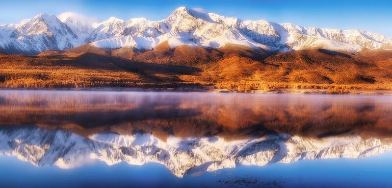 осень вода горы отражение озеро утро пейзаж снег В зеркале Джангысколяphoto preview