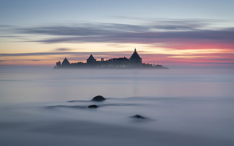 крепость орешек , ладожское озеро , ладога , длинная выдержка , рассвет , туман , синий час Крепость Орешекphoto preview