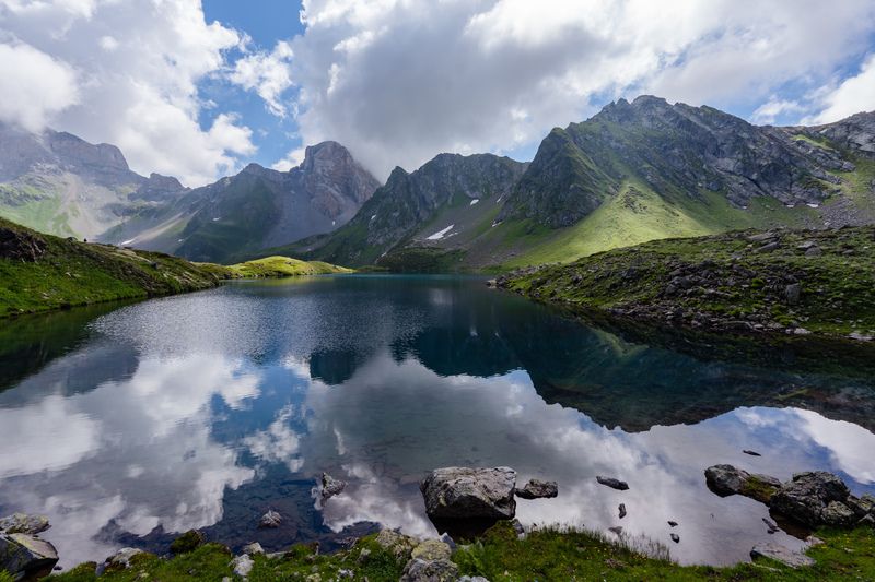 карачаево черкесия, кчр, горы, озеро, загедан, двуозерье, облака Загеданские озераphoto preview