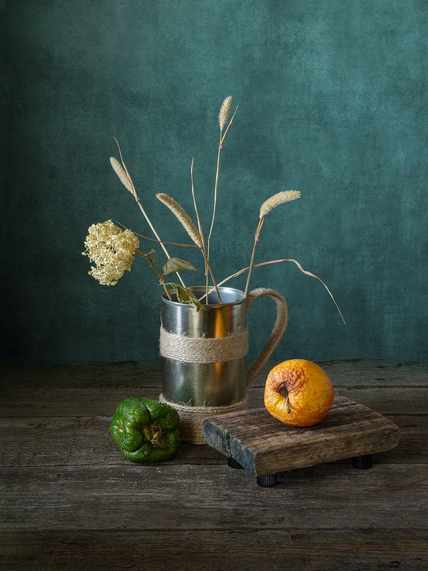 кружка, сухоцветы, яблоко, перец, подставка photo preview