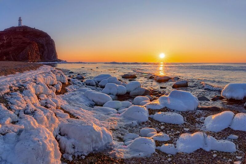 море, лед, зима, мысбринера Зимний восходphoto preview