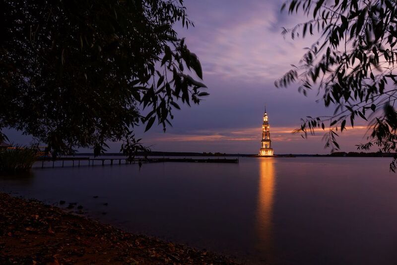 Калязин, колокольня, восход, Волга Утро в Калязине фото превью